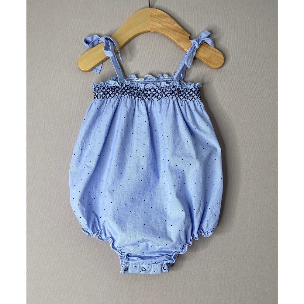 Laranjinha Smocked Polka Dot Blue/Red/White Girls Bubble Romper